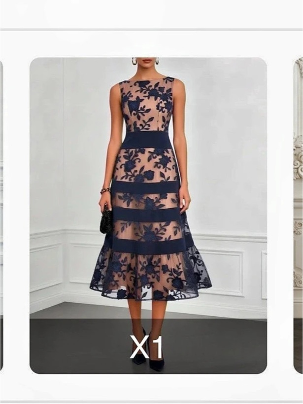 FEMHUTE Floral Midi Dress in Blue Size Small NWT